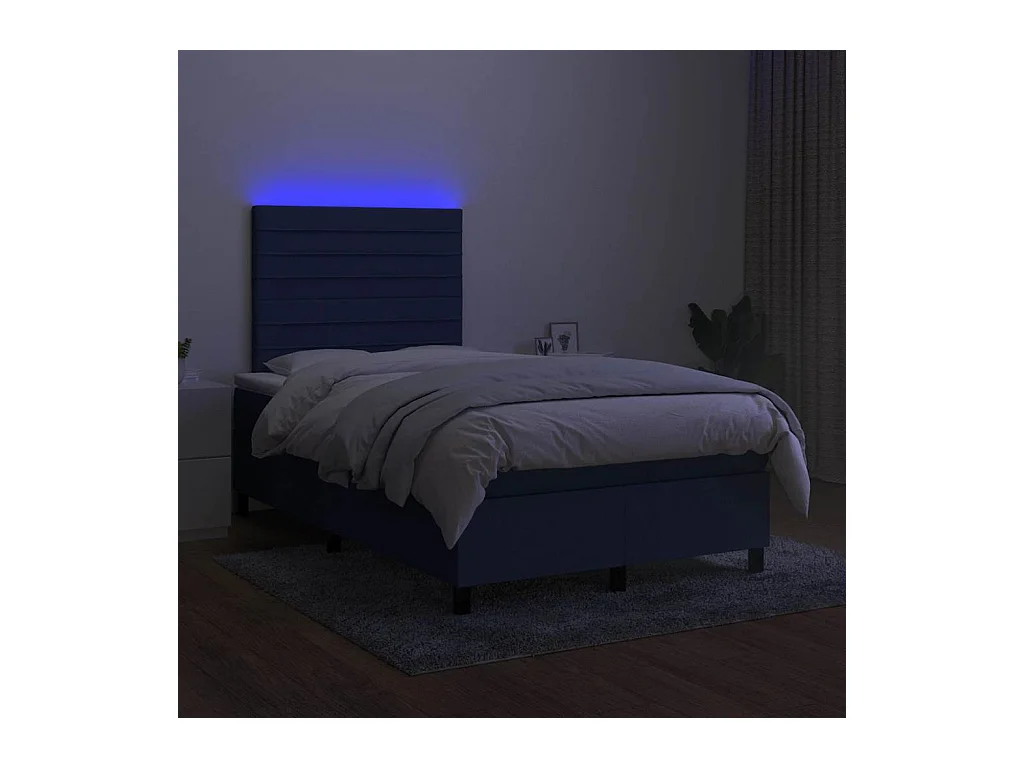 Sommier à lattes de lit matelas et LED bleu 120x190 cm tissu