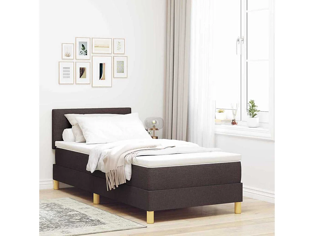 Letto a molle con cuscino Marrone Scuro 100 x 200 cm Tessuto