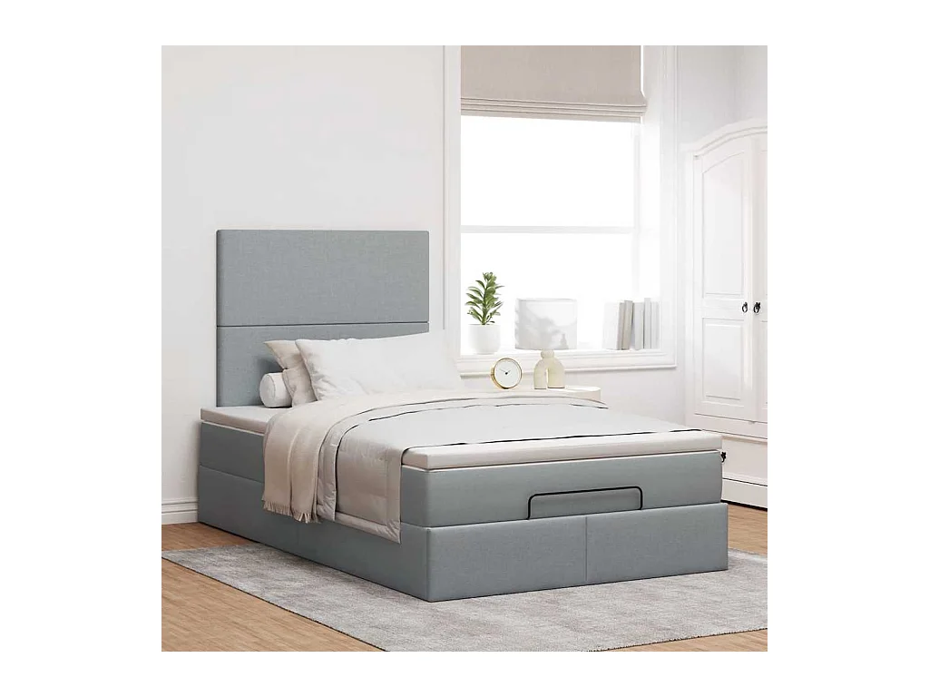 Cadre de lit ottoman avec matelas gris clair 120x190 cm tissu
