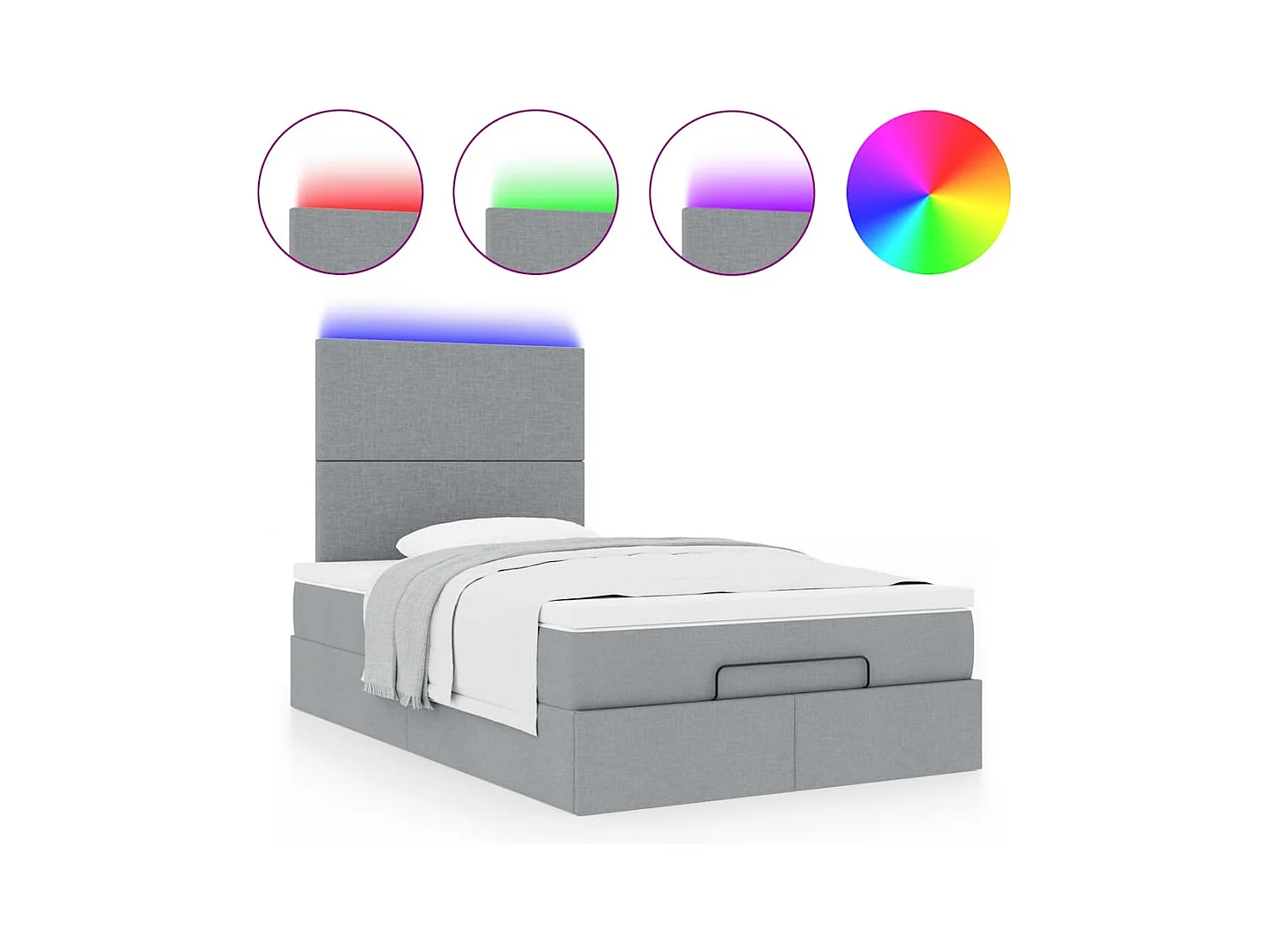 Cadre de lit ottoman avec matelas gris clair 120x190 cm tissu