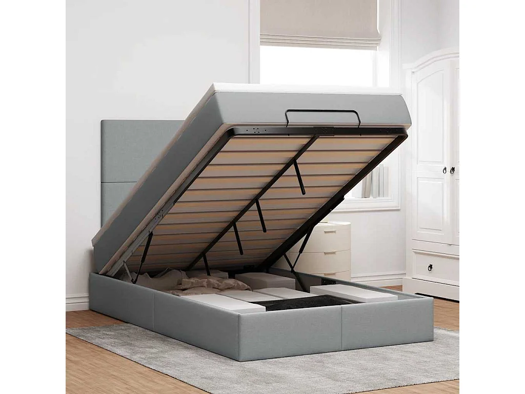 Ottoman bed met matras en LED's 120x190 cm stof lichtgrijs