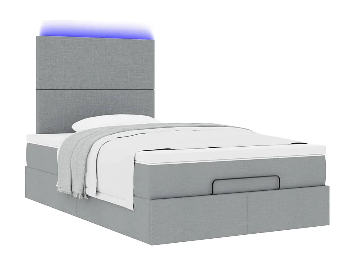 Ottoman bed met matras en LED's 120x190 cm stof lichtgrijs