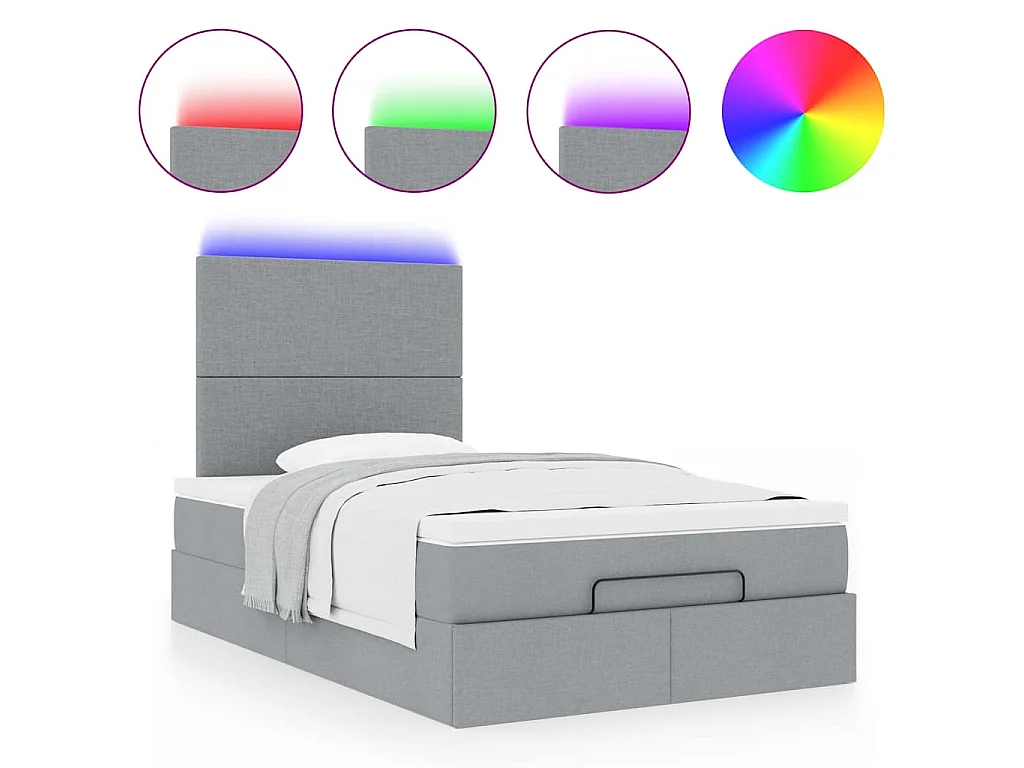 Ottoman bed met matras en LED's 120x190 cm stof lichtgrijs
