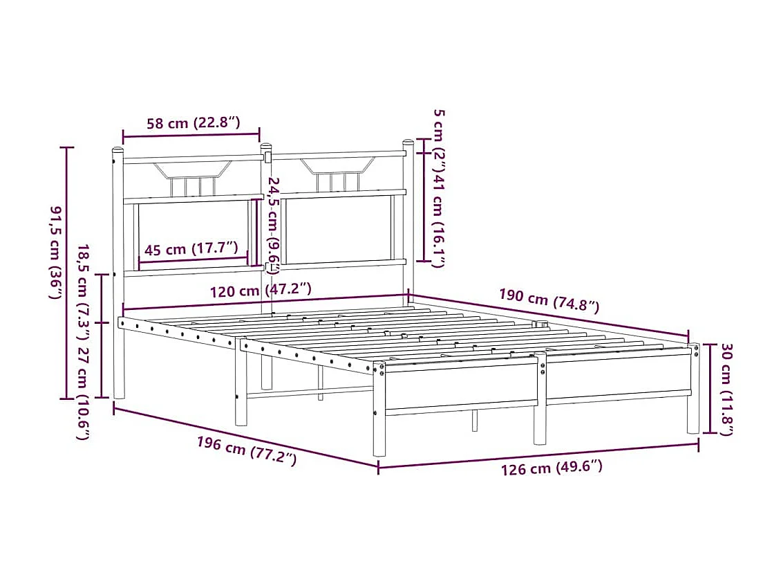 Cadre de lit sans matelas chêne fumé 120x190 cm bois ingénierie