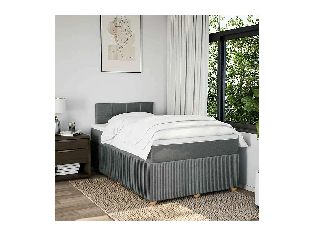 Sommier à lattes de lit avec matelas gris foncé 120x190cm tissu