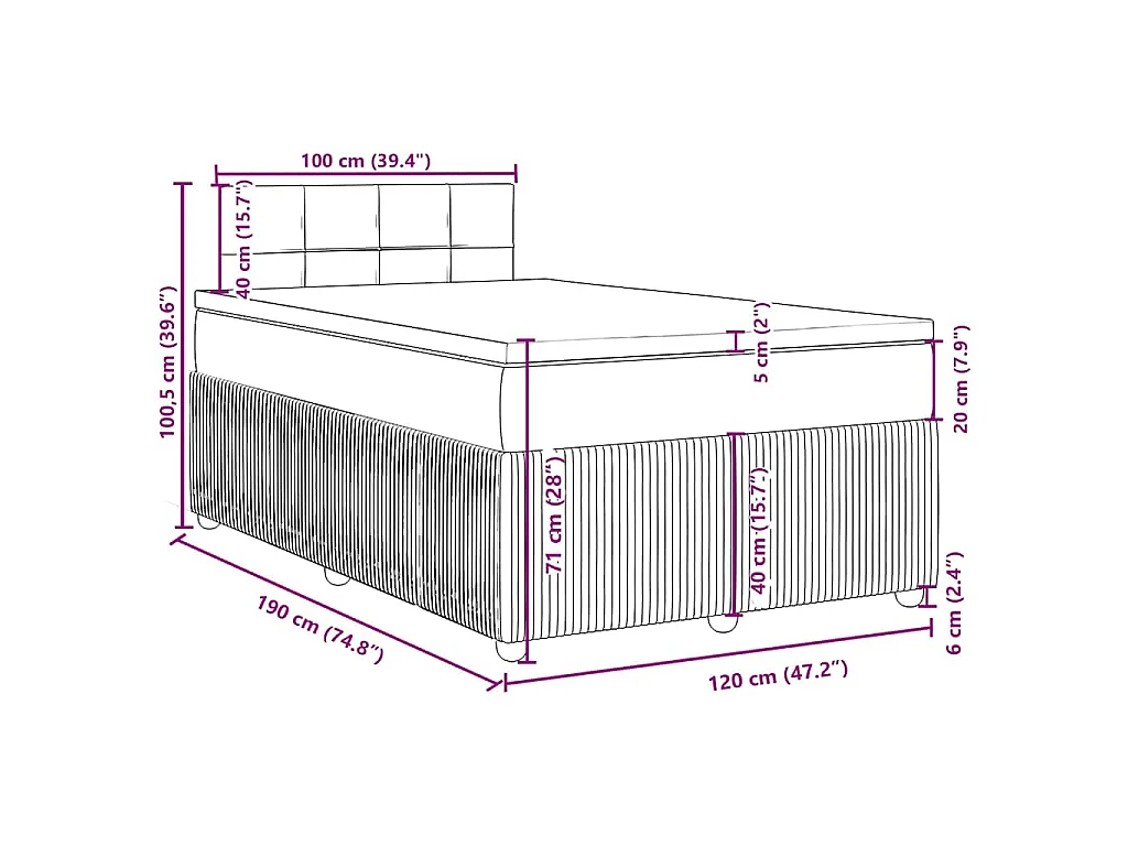 Sommier à lattes de lit avec matelas gris foncé 120x190cm tissu