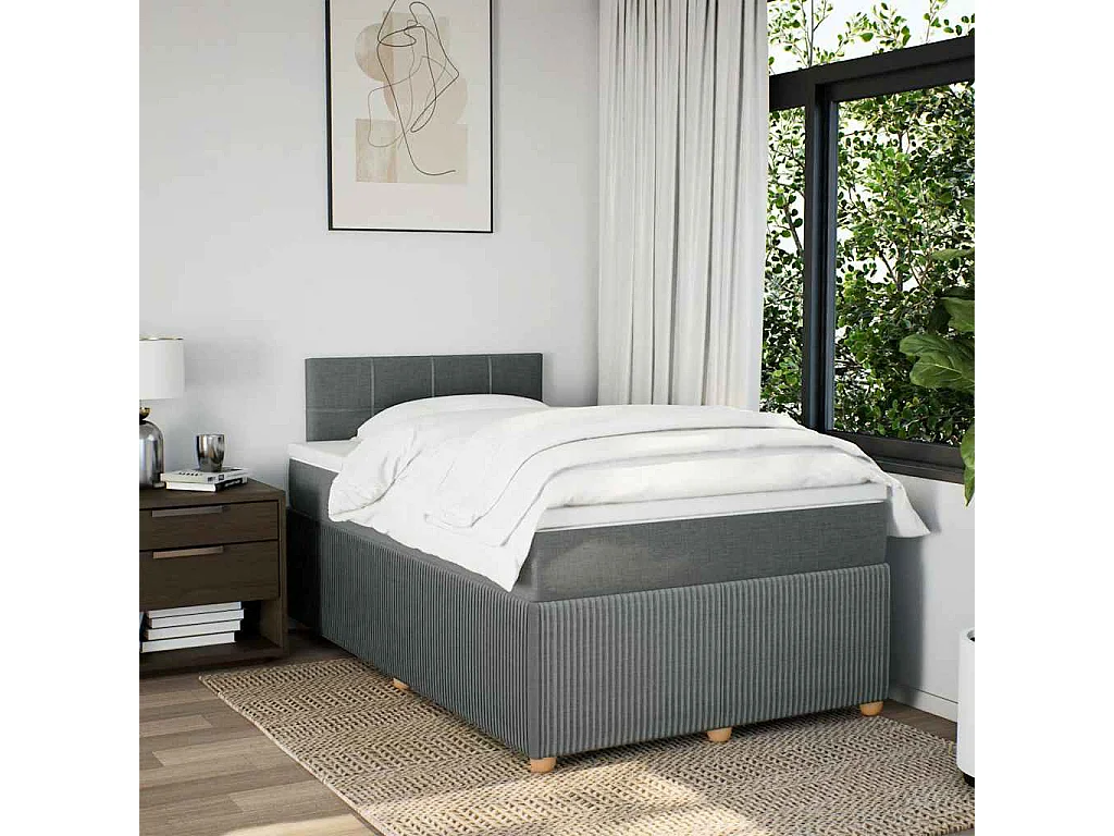 Sommier à lattes de lit avec matelas gris foncé 120x190cm tissu