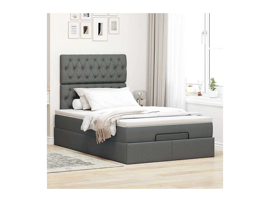 Cadre de lit ottoman avec matelas gris foncé 120x190 cm tissu