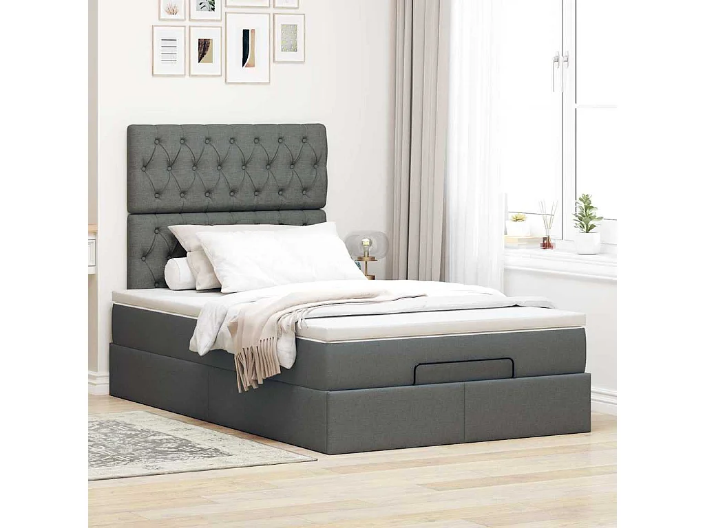 Ottoman bed met matras en LED's 120x190 cm stof donkergrijs