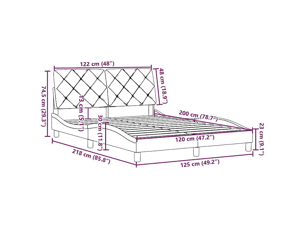 Estrutura de cama sem colchão 120x200 cm tecido castanho-escuro