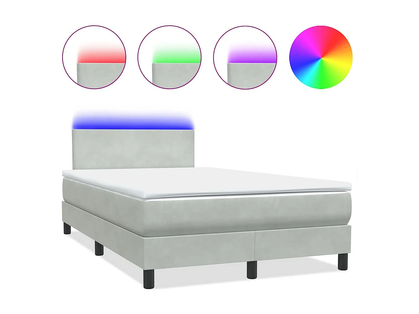 Cama box spring con colchón y LED terciopelo gris claro 120x210 cm