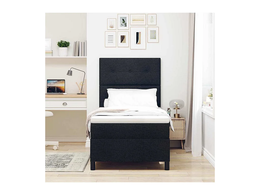 Lit à ressorts avec matelas Noir 100 x 200 cm tissu