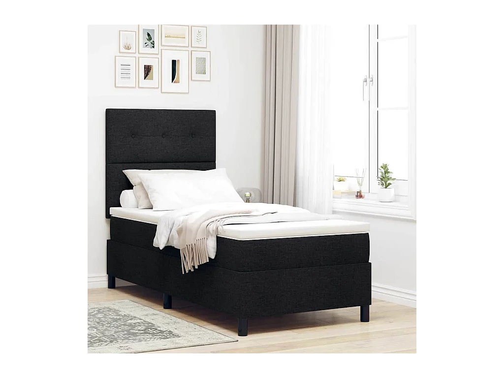 Lit à ressorts avec matelas Noir 100 x 200 cm tissu