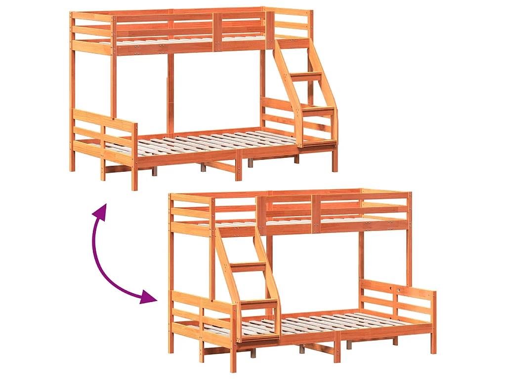 Etagenbett 80x200/120x200 cm Wachsbraun Massivholz Kiefer