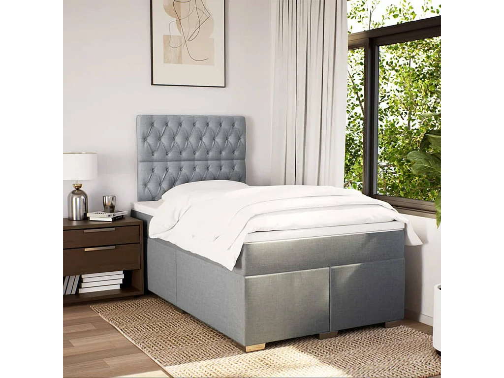 Cama boxspring com colchão 120x190 cm tecido cinzento-claro