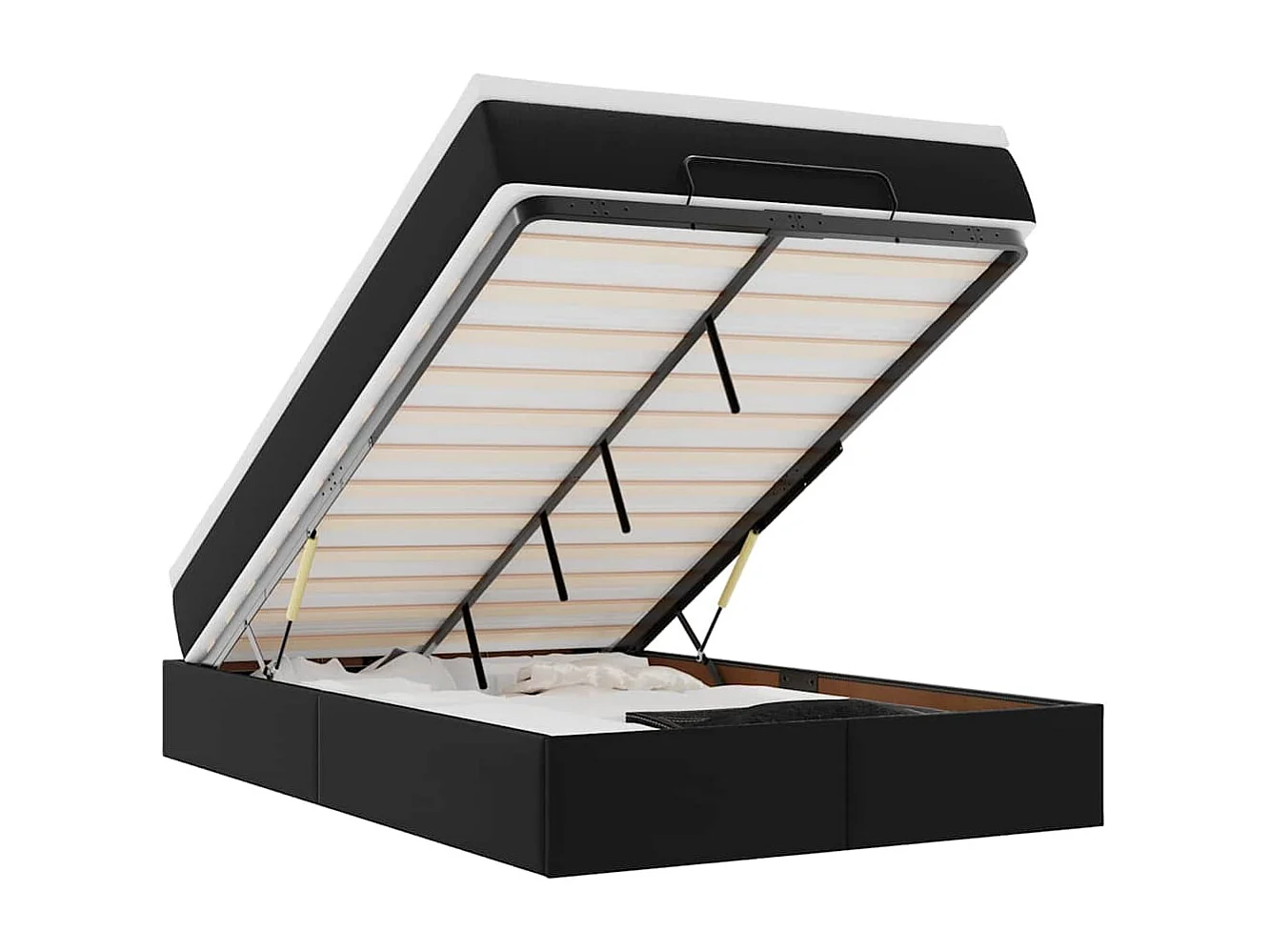 Estructura cama otomana colchón cuero sintético negro 120x190cm