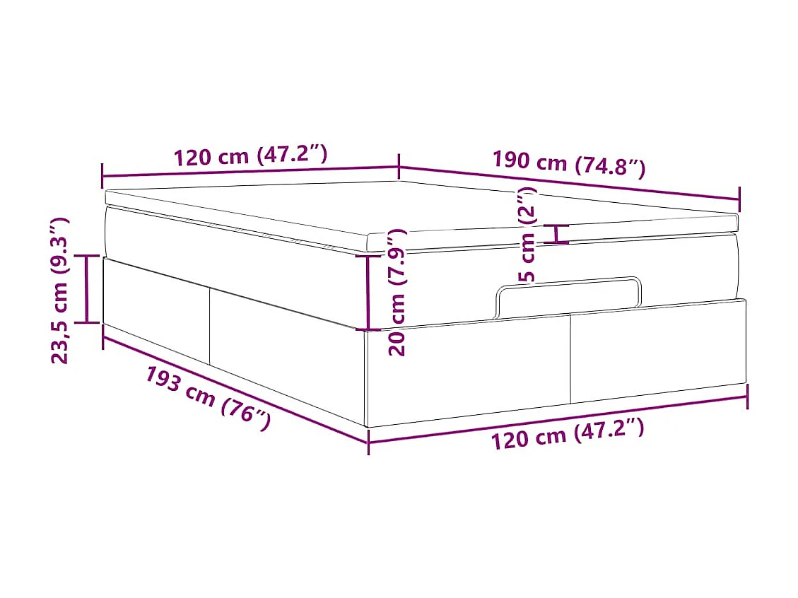 Estructura cama otomana colchón cuero sintético negro 120x190cm