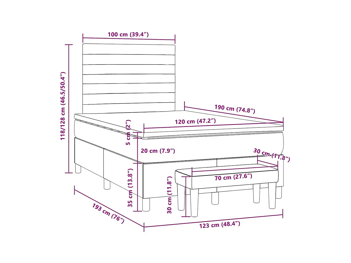 Sommier à lattes de lit avec matelas bleu 120x190 cm tissu