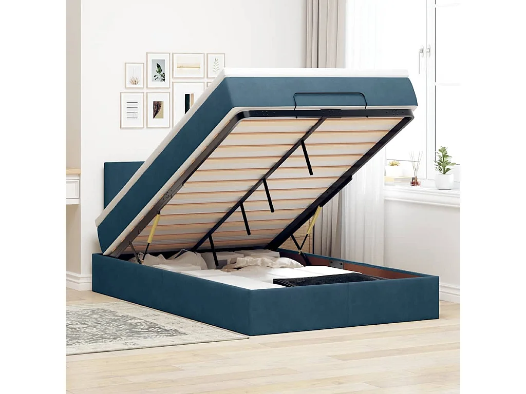 Ottoman bed met matras en LED's 120x200cm fluweel donkerblauw