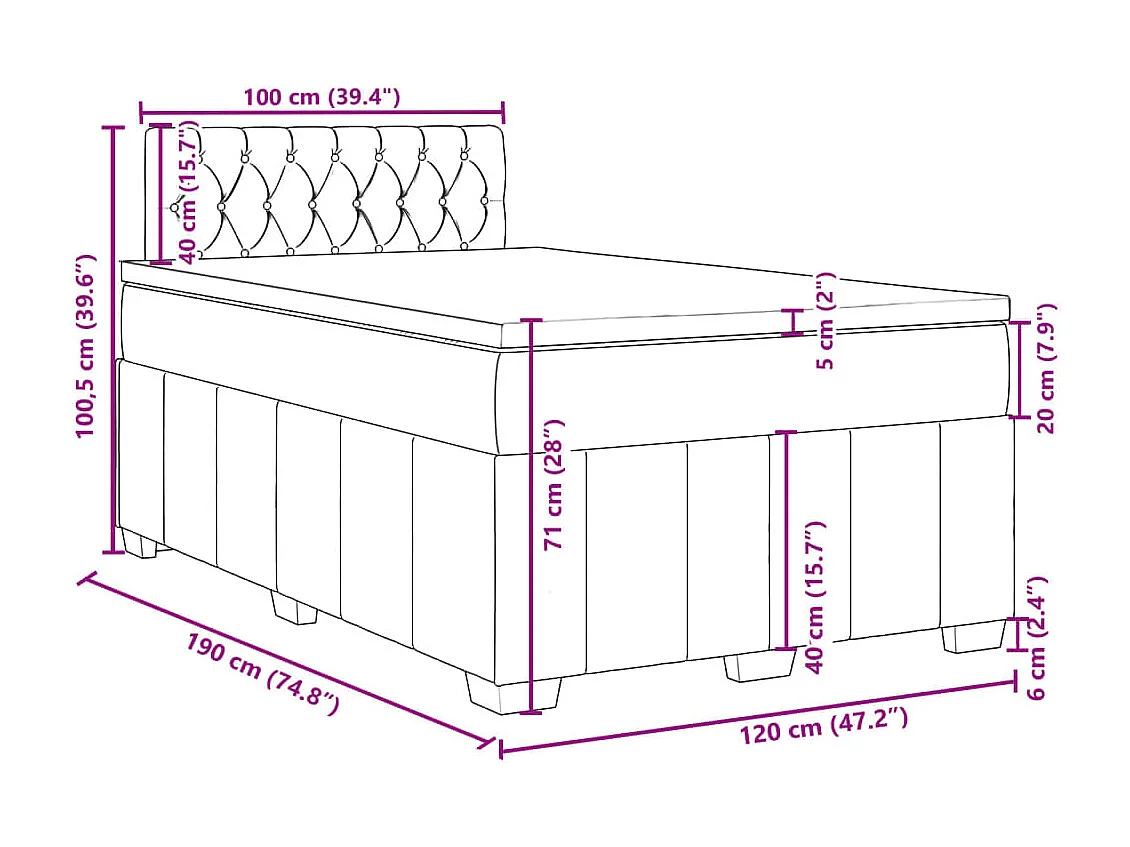 Cama boxspring c/ colchão 120x190cm tecido castanho-acinzentado