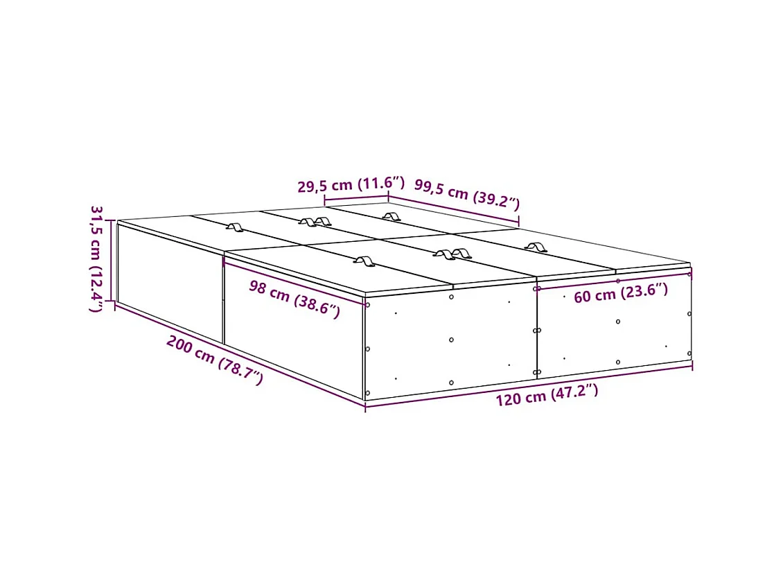 Cadre de lit avec stockage Blanc 120 x 200 cm Bois d'ingénierie