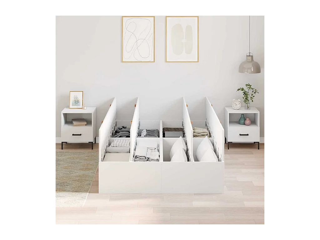 Cadre de lit avec stockage Blanc 120 x 200 cm Bois d'ingénierie