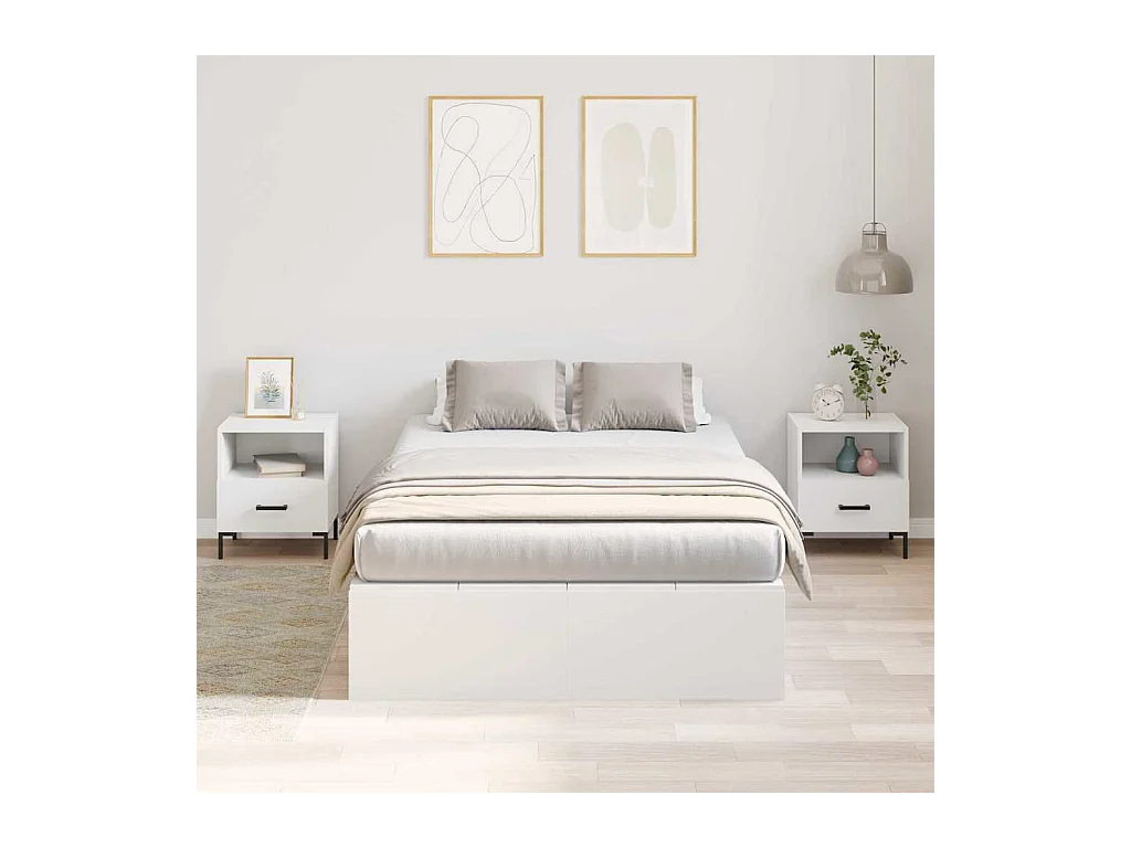 Cadre de lit avec stockage Blanc 120 x 200 cm Bois d'ingénierie