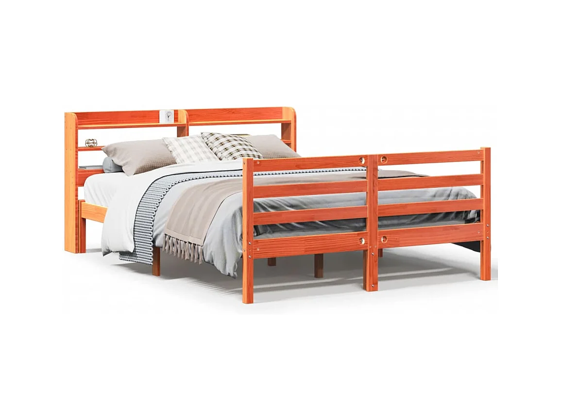 Cadre de lit sans matelas cire marron 120x190cm bois pin massif