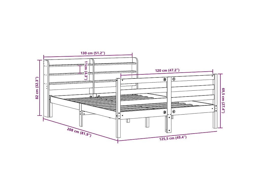 Estructura de cama sin colchón madera maciza marrón 120x190 cm