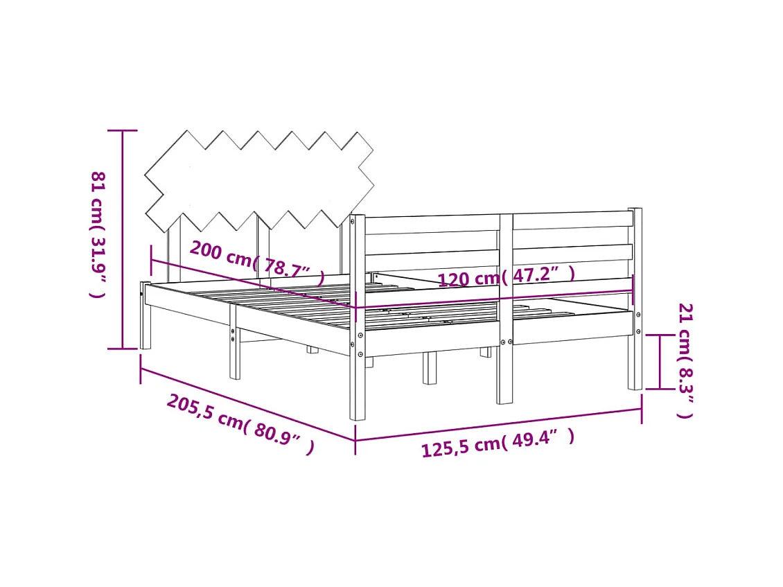 Cadre de lit sans matelas 120x200 cm bois massif