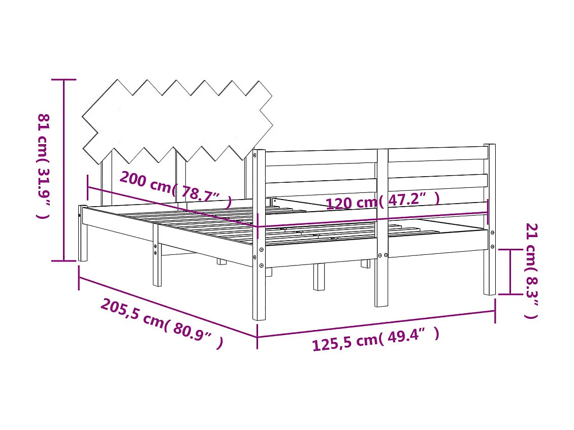 Cadre de lit sans matelas 120x200 cm bois massif
