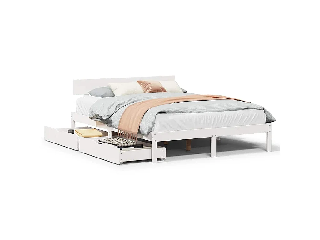 Cadre de lit sans matelas blanc 120x200 cm bois de pin massif