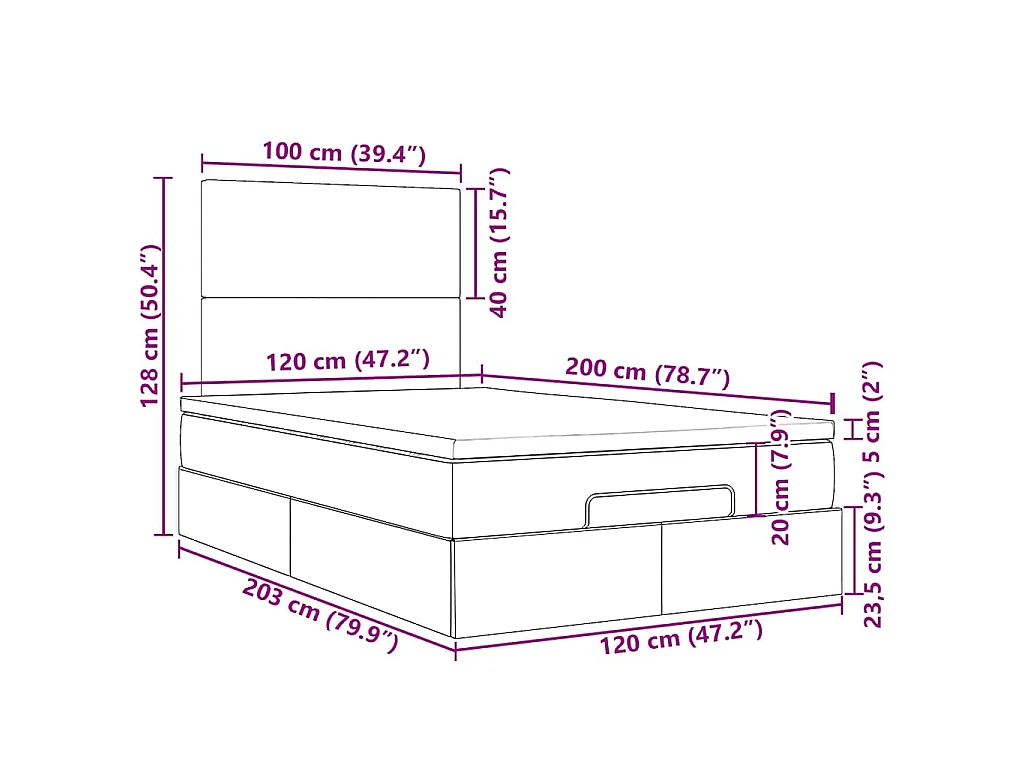 Ottoman bed met matrassen en LED's 120x200cm fluweel