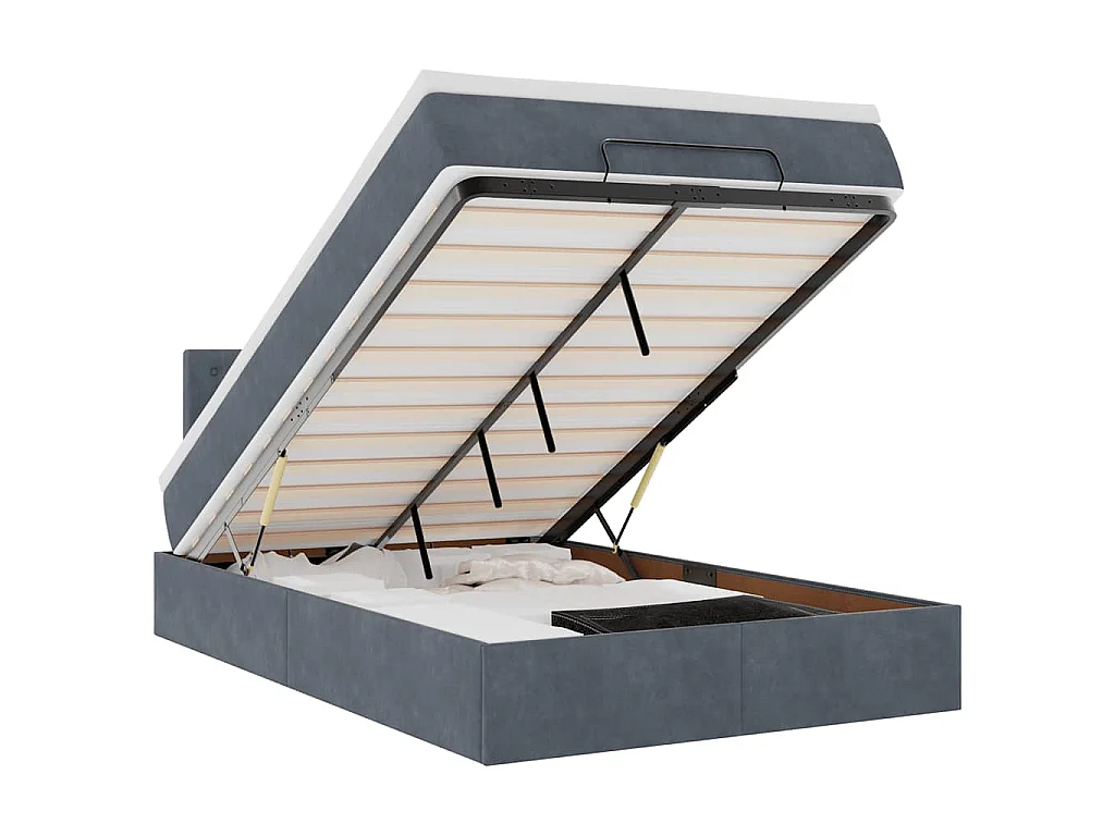Cama otomana con colchón 120x190 cm terciopelo gris oscuro