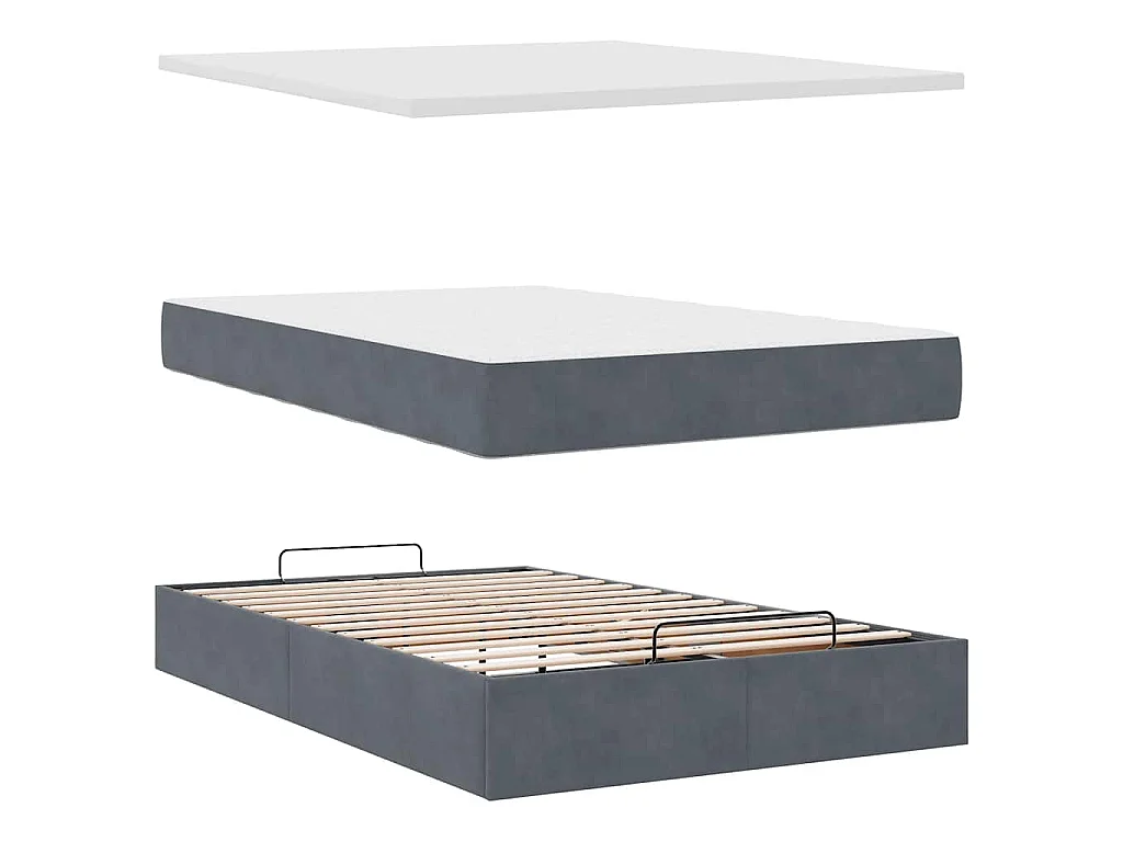 Cama otomana con colchón 120x190 cm terciopelo gris oscuro