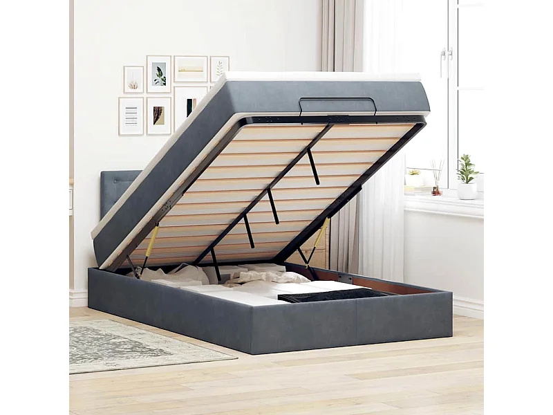 Ottoman-Bett mit Matratze Dunkelgrau 120x190 cm Samt