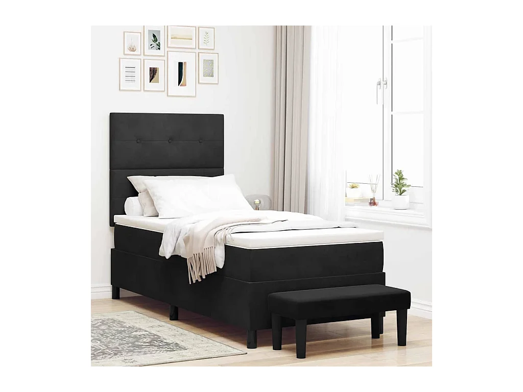 Lit à ressorts avec matelas Noir 100 x 200 cm Velours
