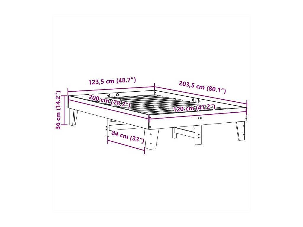 Cadre de lit sans matelas 120x200 cm bois de pin massif