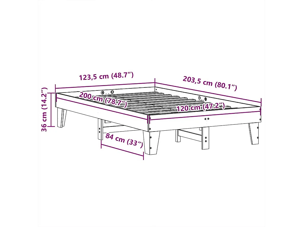 Letto senza Materasso 120x200 cm in Legno Massello di Pino
