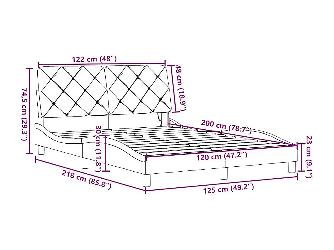 Bettgestell mit LED ohne Matratze Blau 120x200 cm Stoff
