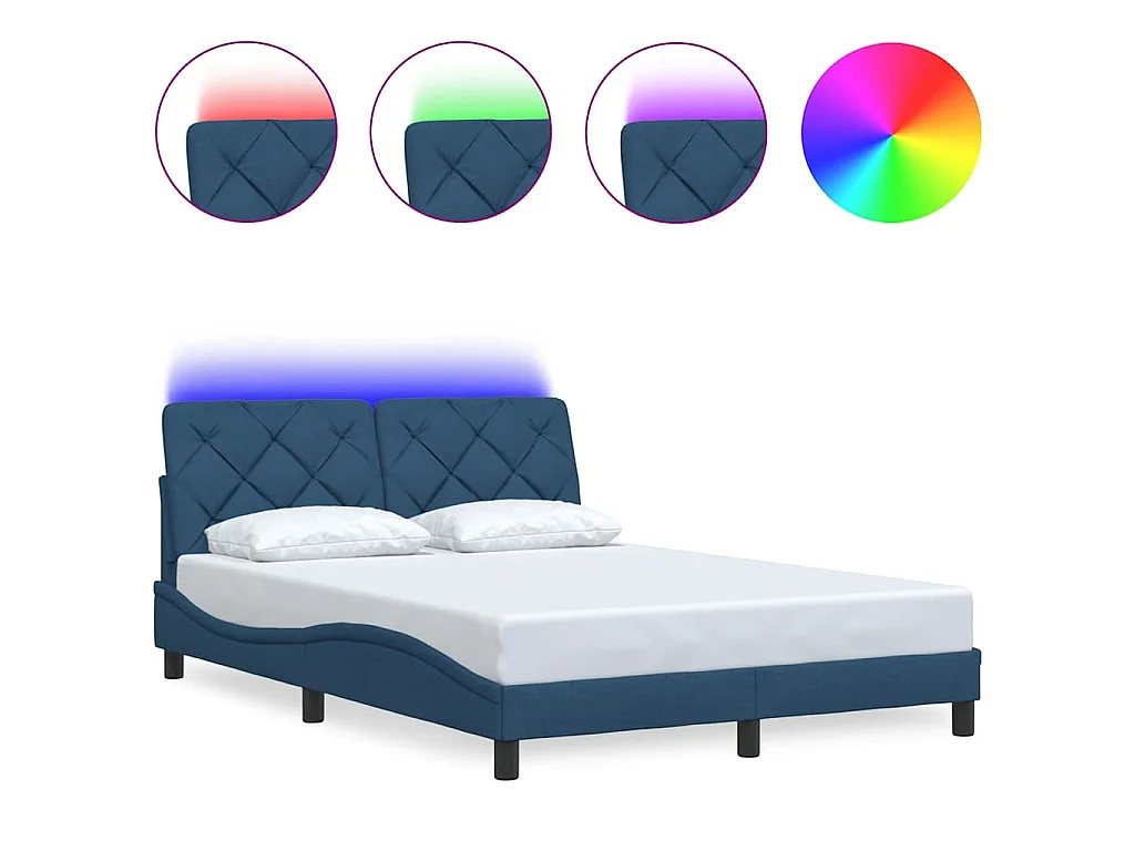 Bettgestell mit LED ohne Matratze Blau 120x200 cm Stoff