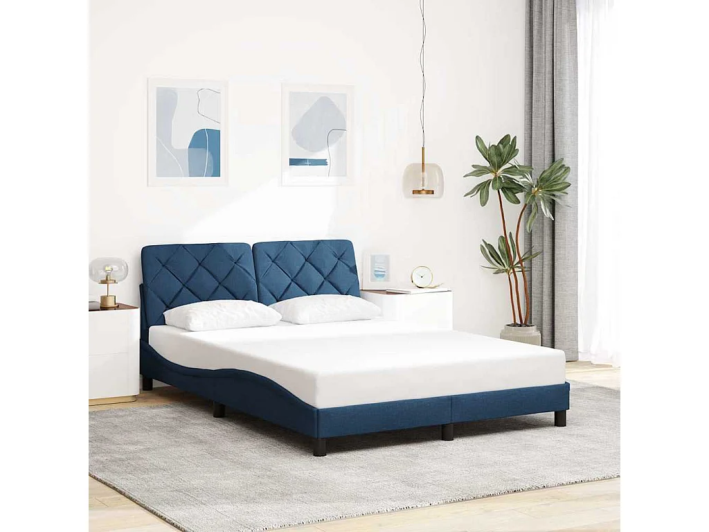 Bettgestell mit LED ohne Matratze Blau 120x200 cm Stoff
