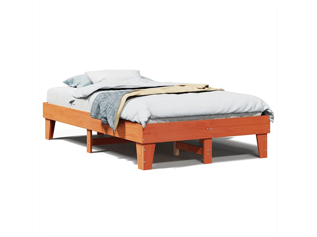 Cama sin colchón madera maciza de pino marrón cera 120x200 cm