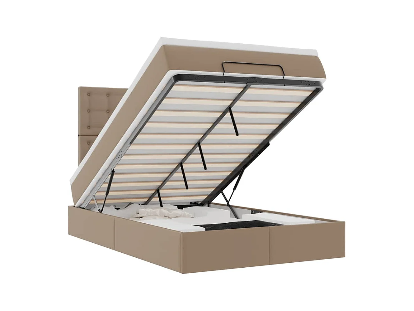 Cadre de lit ottoman et matelas cappuccino 120x200cm similicuir