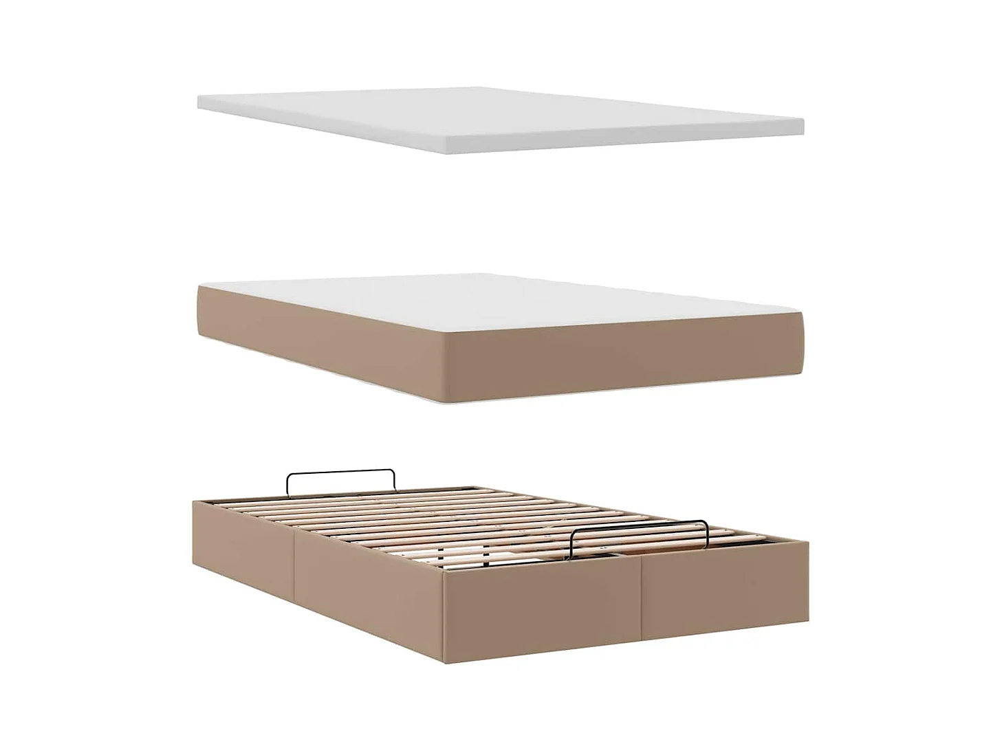 Cadre de lit ottoman et matelas cappuccino 120x200cm similicuir