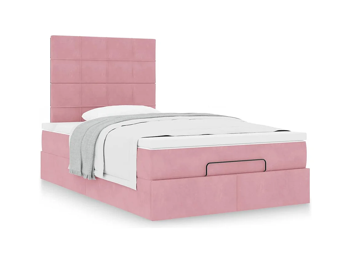 Struttura Letto Pouf con Materassi Rosa 120x190 cm Velluto