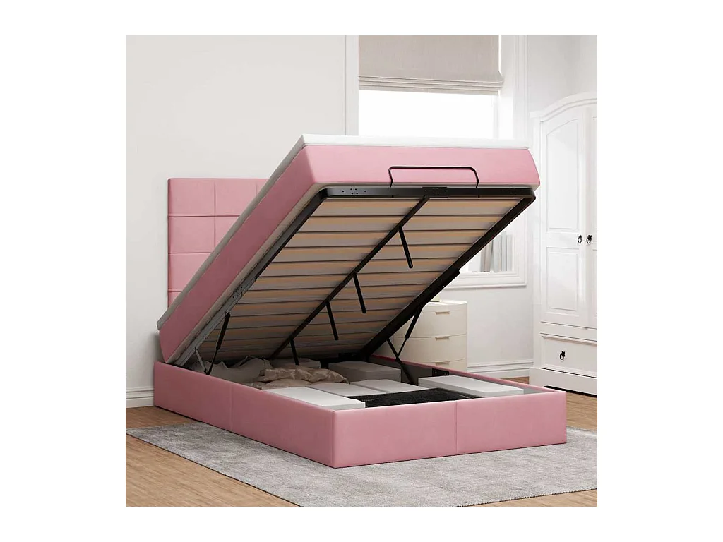 Ottoman-Bett mit Matratzen Rosa 120x190 cm Samt