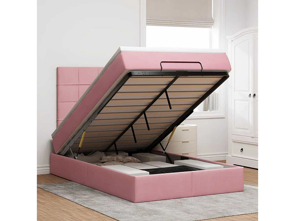 Struttura Letto Pouf con Materassi Rosa 120x190 cm Velluto