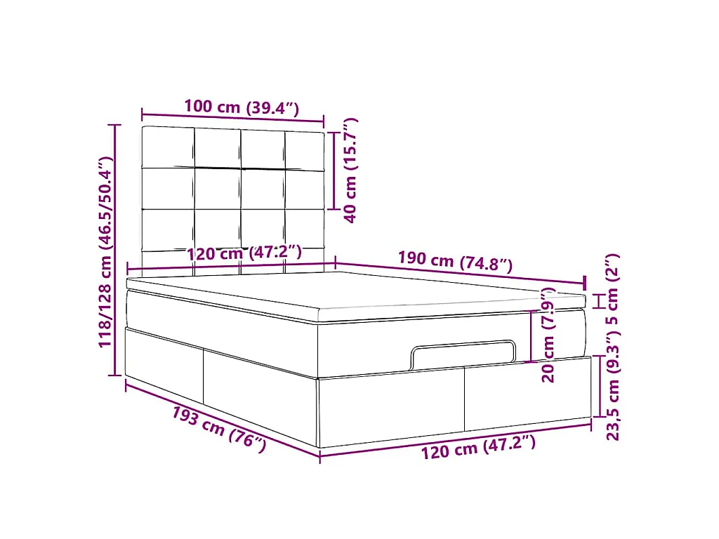 Ottoman bed met matrassen 120x190cm fluweel roze