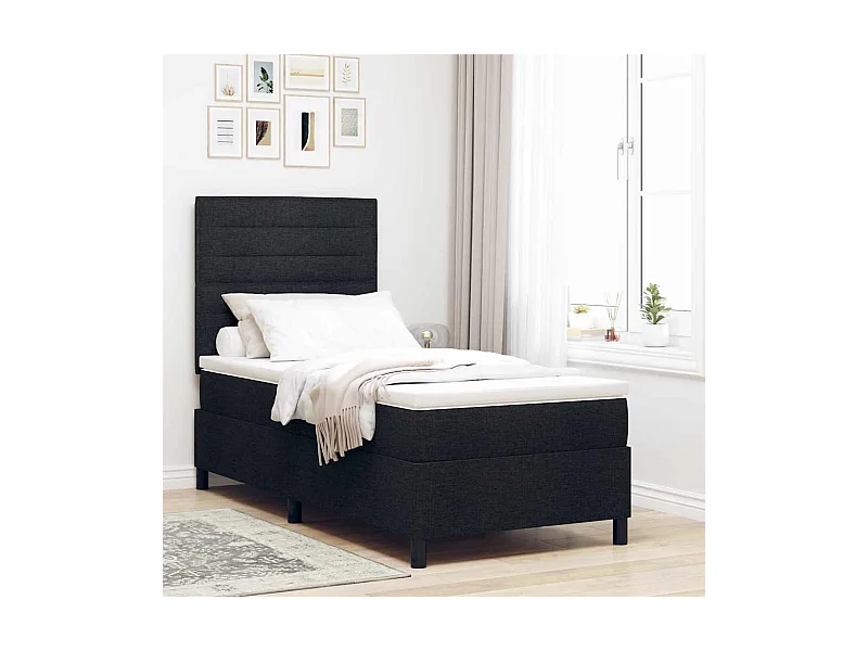 Lit à ressorts avec matelas Noir 100 x 200 cm tissu
